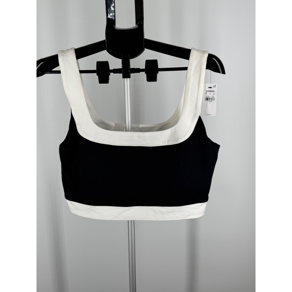 Express Body Contour Colorblock Crop Top Black White Cotton Compression L New